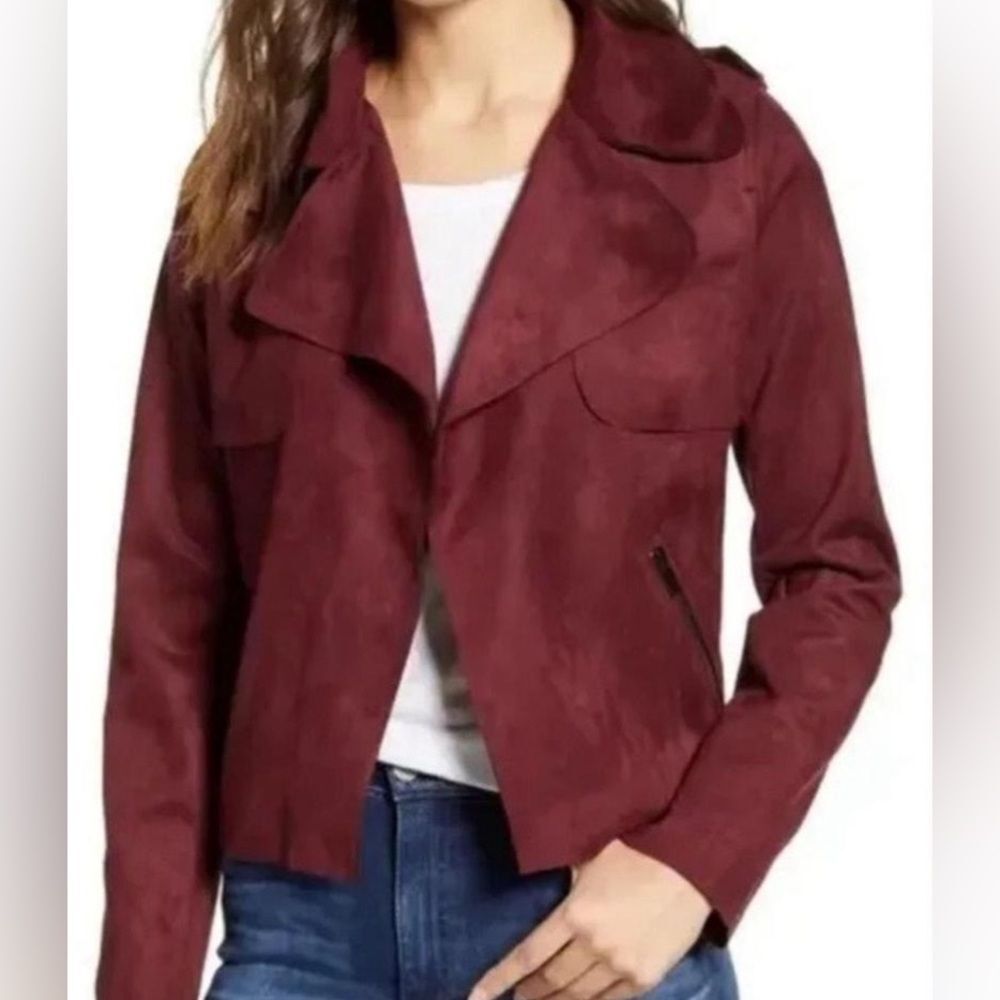 Kut from the Kloth Jacee Faux Suede Draped Burgundy Moto Jacket SZ L